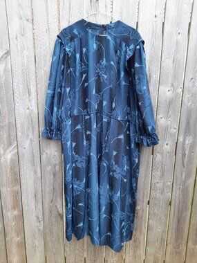 Vintage Mennonite Dress Plus Size 4X 55" Bust Blue Long Sleeves Grandma